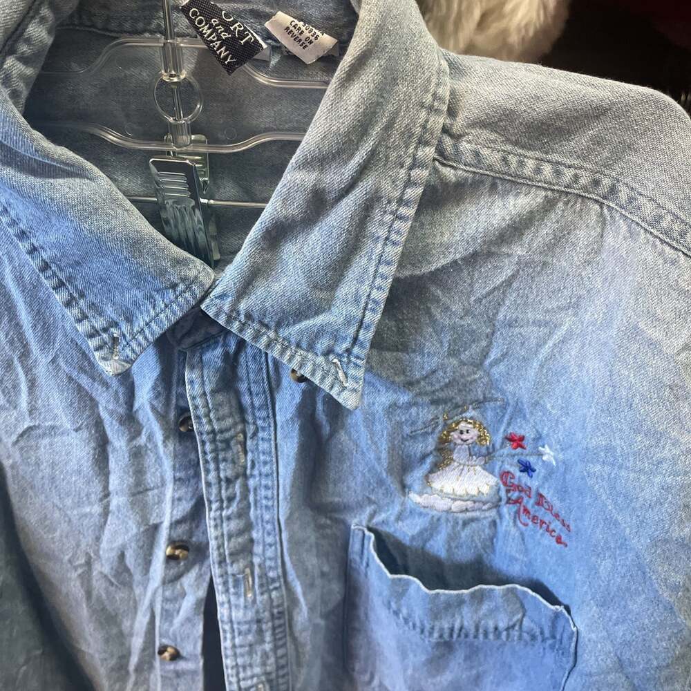 Vintage Disney Pooh Bear Eeyore Embroidered Denim Shirt